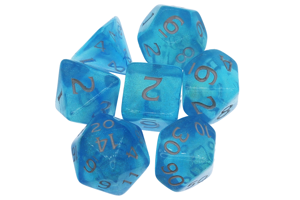 Arctic Dice set of 7 in a cool ice sparkling blue
