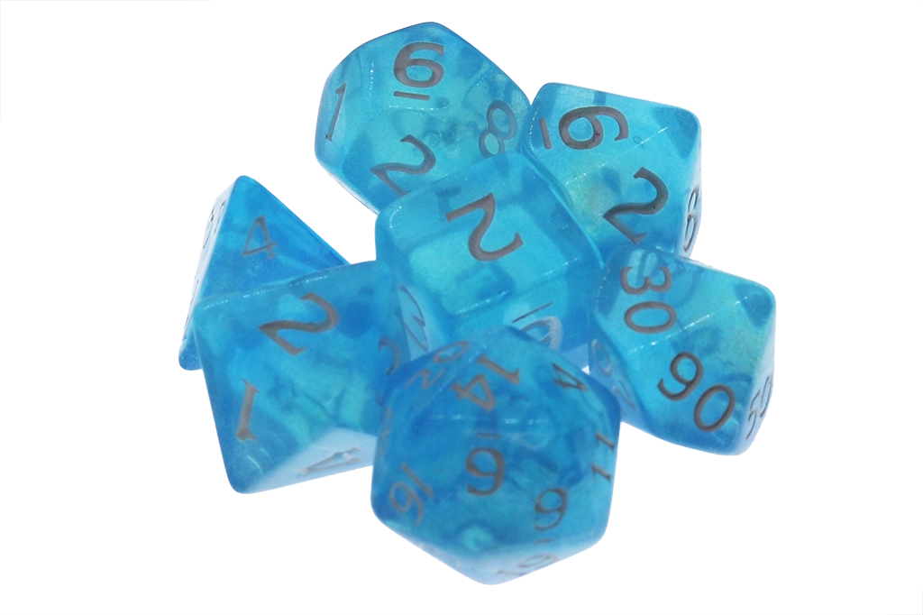 Arctic Dice set of 7 in a cool ice sparkling blue