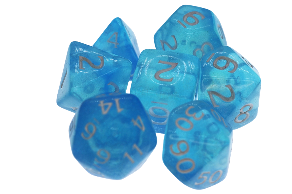 Arctic Dice set of 7 in a cool ice sparkling blue