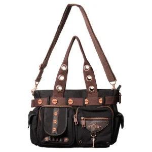 Doom Lagoon handbag by Banned Alternative with steampunk studs bronze hardware and multiple pockets