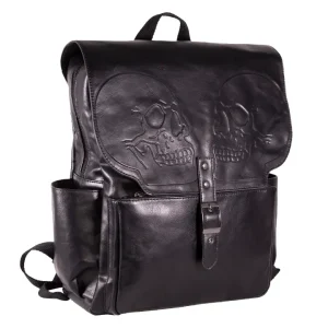 Fire Armour skull backpack black by Banned Alternative with embossed gothic skull design on front flap