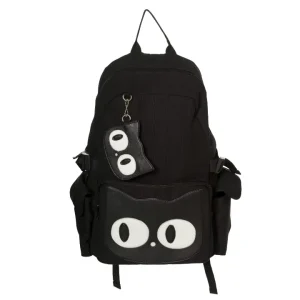 Hallie cat backpack black by Banned Alternative with cute gothic cat face design and keychain accessory