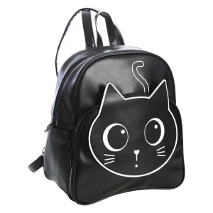 Haru cat backpack black by Banned Alternative with cute gothic cat face design