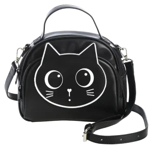Haru cat shoulder bag black by Banned Alternative with cute gothic cat face design