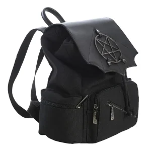 Moloch pentagram backpack black by Banned Alternative with gothic occult design and front flap emblem