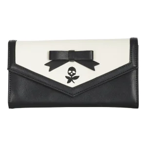 Nevermore skull bow wallet black by Banned Alternative with gothic bow detail and black white design