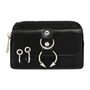 Rebel Sugar wallet black by Banned Alternative with punk ring stud detailing gothic purse design