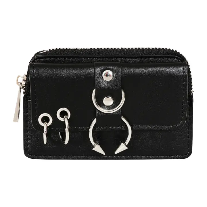 Rebel Sugar wallet black by Banned Alternative with punk ring stud detailing gothic purse design